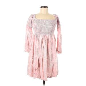 Torrid Womens M/L Dress Fairy Short Cottagecore Pink Textured Smocked Boho